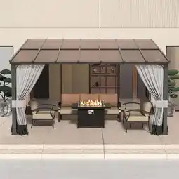 Walmart ALAULM Gazebo Hardtop Lean-to Pergola with Curtains and Netting Gray 10' x 14' offer