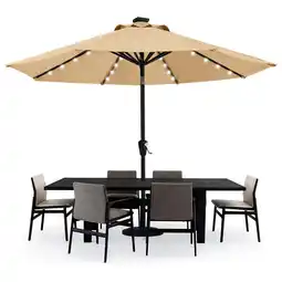 Walmart MASTERCANOPY 9ft Solar Patio Umbrella with 32 LED Lights Easy Tilt and Crank 8 Ribs, Khaki offer