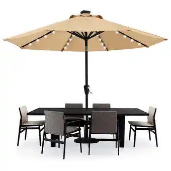 Walmart MASTERCANOPY 9ft Solar Patio Umbrella with 32 LED Lights Easy Tilt and Crank 8 Ribs, Khaki offer