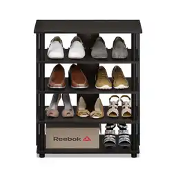 Walmart Furinno 5-Tier Turn-N-Tube Wide Shoe Rack, Wood, Brown and Black offer