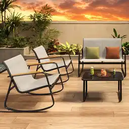 Walmart Aiho 4-Piece Textilene Outdoor Rocking Set w/ Tempered Glass Table - Patio, Garden, Balcony, Gray offer