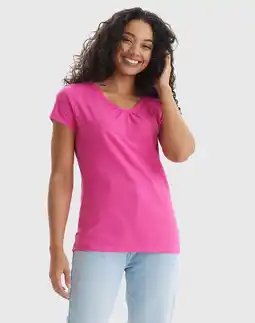 Walmart Hanes Women's Slub Jersey Shirred V-Neck T-Shirt Amaranth XL offer