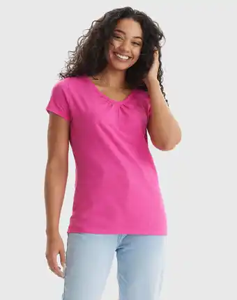 Walmart Hanes Women's Slub Jersey Shirred V-Neck T-Shirt Amaranth XL offer