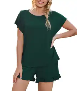 Walmart Loritta pajamas set for woman short sleeve for woman 2 piece Round Neck Summer lounge set,S-2XL offer