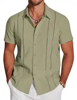 Walmart Coshow Men's Cuban Guayabera Shirt Short Sleeve Button Down Shirts Casual Summer Beach Linen Shirts offer