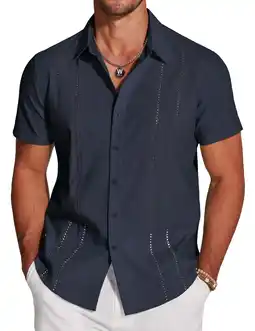 Walmart Coshow Men's Cuban Guayabera Shirt Short Sleeve Button Down Shirts Casual Summer Beach Linen Shirts offer