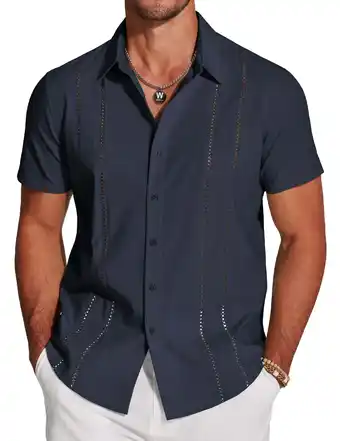 Walmart Coshow Men's Cuban Guayabera Shirt Short Sleeve Button Down Shirts Casual Summer Beach Linen Shirts offer