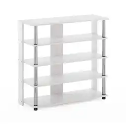 Walmart Furinno Turn-N-Tube 5 Tier Wide Shoe Rack, White Oak, Stainless Steel Tubes offer