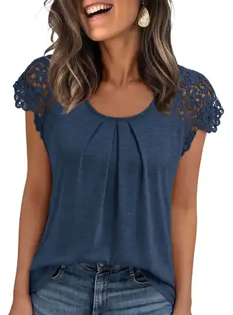 Walmart SUNBS Blouses for Women Lace Tops Pleated Short Sleeve Shirts Summer Business Casual Dressy Clothes offer