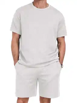 Walmart GIRUNS Men's 2 Piece Outfits Short Sleeve and Shorts Summer Beach Sets Tracksuit Light Gray L offer