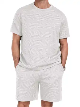Walmart GIRUNS Men's 2 Piece Outfits Short Sleeve and Shorts Summer Beach Sets Tracksuit Light Gray L offer