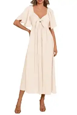 Walmart PRETTYGARDEN Summer Dress for Women Casual Short Sleeve Bow Tie V Neck Ruffle Midi Flowy Dresses offer