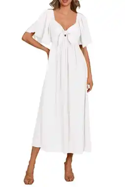 Walmart PRETTYGARDEN Summer Dress for Women Casual Short Sleeve Bow Tie V Neck Ruffle Midi Flowy Dresses offer