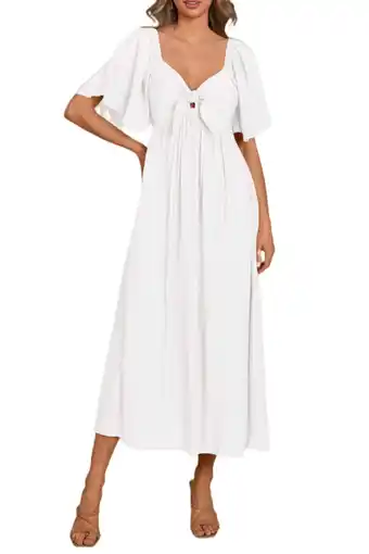 Walmart PRETTYGARDEN Summer Dress for Women Casual Short Sleeve Bow Tie V Neck Ruffle Midi Flowy Dresses offer