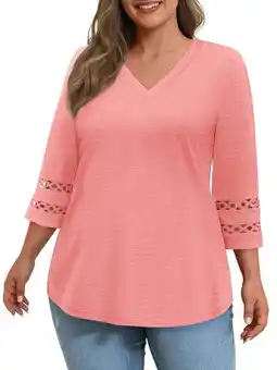 Walmart WellSize 3/4 Sleeve Womens Plus Size Tops V Neck Trendy Tunic Blouses Curved Hem Casual Shirts offer
