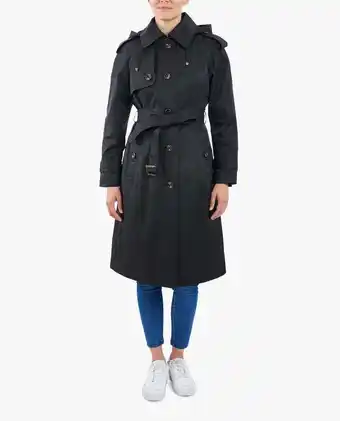 Walmart LONDON FOG Women's Black Belted Trench Coat Hooded Jacket Coat offer