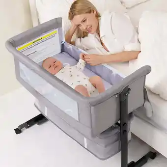 Walmart kmaier Baby Bassinet Foldable Portable Bedside Crib,Storage Basket breathable mesh,Light Gray offer