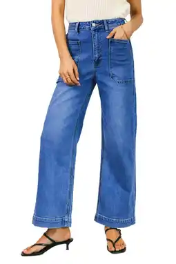 Walmart DOKOTOO Women's Wide Leg Jeans High Waisted Vintage Stretchy Loose Denim Pants with Big Pockets offer