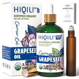 Walmart HIQILI Grapeseed Carrier Oil, Pure Natural Organic Plant Oil for Hair, Skin, Mixing, Massage-100mL offer