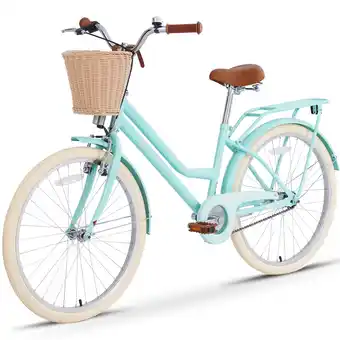 Walmart POWANLI 24 City Bike for 13+Years Old, Steel Frame Bike, Bike with Basket Mint Green offer