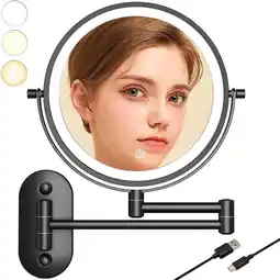 Walmart TUSHENGTU 8 Wall Mount Makeup Mirror with 1X/10X Magnification & 3 Color Lighting Modes - Adjustable offer