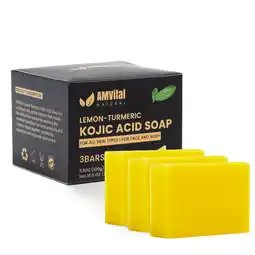 Walmart AMVital Lemon Turmeric Kojic Acid Soap Bar - Natural Face & Body Soap Bar for All Skin Types, 3-Pack offer
