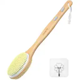 Walmart Metene Bamboo Shower Body Exfoliating Brush, Bath Back Cleaning Scrubber with Long Handle, 1 Hook offer