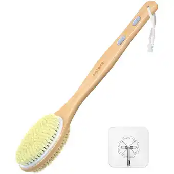 Walmart Metene Bamboo Shower Body Exfoliating Brush, Bath Back Cleaning Scrubber with Long Handle, 1 Hook offer
