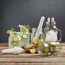 Walmart Mason Craft & More 7 Piece Glass Drinkware Bar Set, Cocktail Shaker, Drinking Jars, Muddler offer