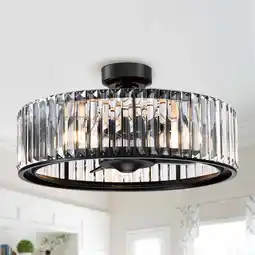 Walmart Parrot Uncle 26 inch Modern Drum Crystal Ceiling Fan with Lights and Remote Control, Black offer