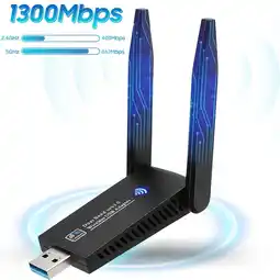 Walmart FWen Wi-Fi Adapter 1300Mbps USB 3.0, 867Mbps on 5GHz / 400Mbps on 2.4GHz Dual-band USB offer