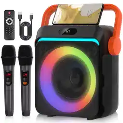 Walmart Kivdit Karaoke Machine for Kids & Adults,Portable Bluetooth Speaker with 2 Microphone,DJ Light offer