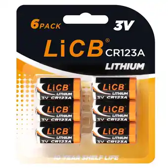Walmart LiCB CR123A Lithium Batteries (6 Pack), 3 Volts High Capacity 123 Battery offer