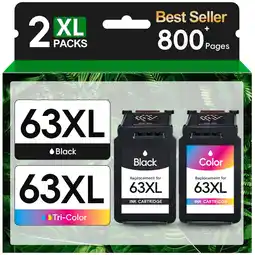 Walmart 63XL 63 Ink Cartridge Compatible for HP 63 Ink Cartridge Black and Tri-Color (2-Pack) offer