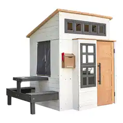 Walmart KidKraft Modern Outdoor Wooden Playhouse with Picnic Table, Mailbox and Outdoor Grill, White & Raven offer