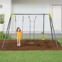 Walmart HOMCOM 3 in 1 Kids Metal Swing Set for Backyard with Swing Seat, Multi-Color offer