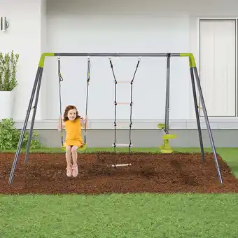 Walmart HOMCOM 3 in 1 Kids Metal Swing Set for Backyard with Swing Seat, Multi-Color offer