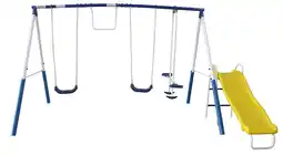 Walmart XDP Recreation Play All Day Metal Swing Set with Fun Glider, Bench Swing Seats, Trapeze, Wave Slide offer