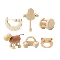 Walmart 6pcs Lovely Baby Hand Rattle Toys Baby Early Education Toys Wooden Plaything offer
