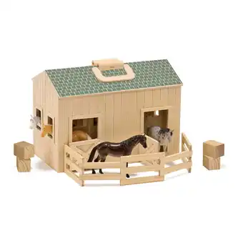 Walmart Melissa & Doug Fold and Go Wooden Horse Stable Dollhouse With Handle and Toy Horses (11 pcs) offer