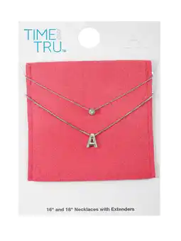 Walmart Time and Tru Silvertone Initial Letter Necklace Set, 2 Pieces, Letter A offer