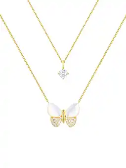 Walmart Believe by Brilliance Mother of Pearl & Cubic Zirconia Butterfly Necklaces in 14KT Gold Flash Plated offer