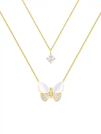 Walmart Believe by Brilliance Mother of Pearl & Cubic Zirconia Butterfly Necklaces in 14KT Gold Flash Plated offer