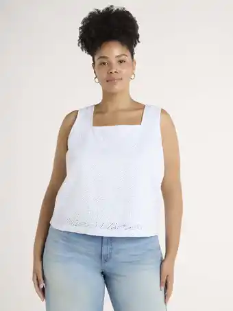 Walmart Time and Tru Women's and Women's Plus Eyelet Leaf Pattern Cotton Tank Top, XS-4X offer