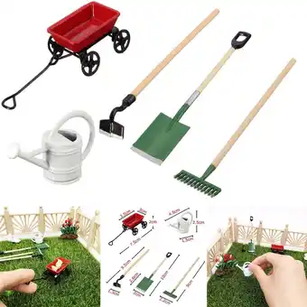 Walmart Tejiojio Clearance 1/12 Miniature Dollhouse Set Garden Equipment Tools Watering Can Red Cart offer