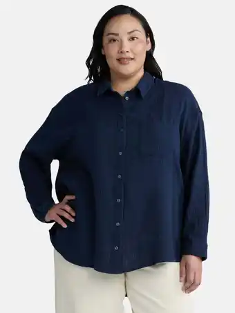 Walmart Time and Tru Women's and Women's Plus Double Cloth Shirt, Sizes XS-4X offer