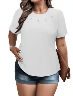 Walmart a.Jesdani Women Plus size top Round Neck Stretchy Textured Pleated T-Shirt for Curvy Women M-4X offer