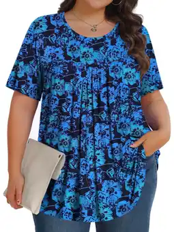 Walmart KOITHOT Womens Plus Size Tops Tunic Short Sleeve Crew Neck Shirts Casual Soft Blouse 1X-5X offer