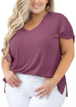 Walmart SHOWMALL Women Plus Size T Shirts Short Sleeve Tunic Side Slit Tops Summer V-Neck Blouse Purple 3X offer