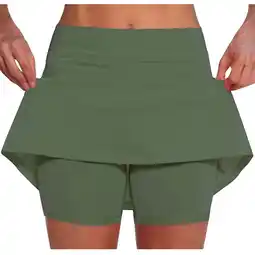 Walmart AherBiu Womens Mini Skirts Workout Bikers Short 2 in 1 Skorts High Waisted A-Line Tennis Yoga Shorts offer